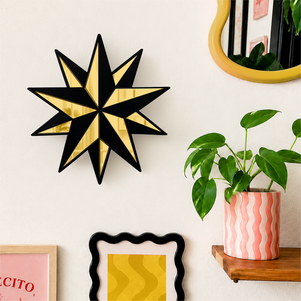 Black Gold Trad Star Mirror (7.5 x 8 in)