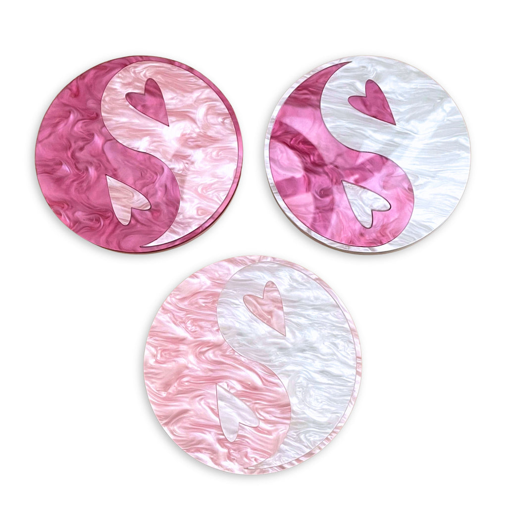 Heart Yin-Yang Coaster - by MirrorPop. Handmade acrylic art.