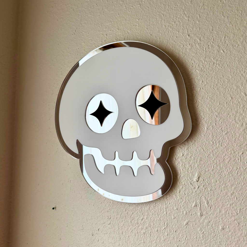 Star Eyed Skull -White & Mirror (11.5 x 11.5")