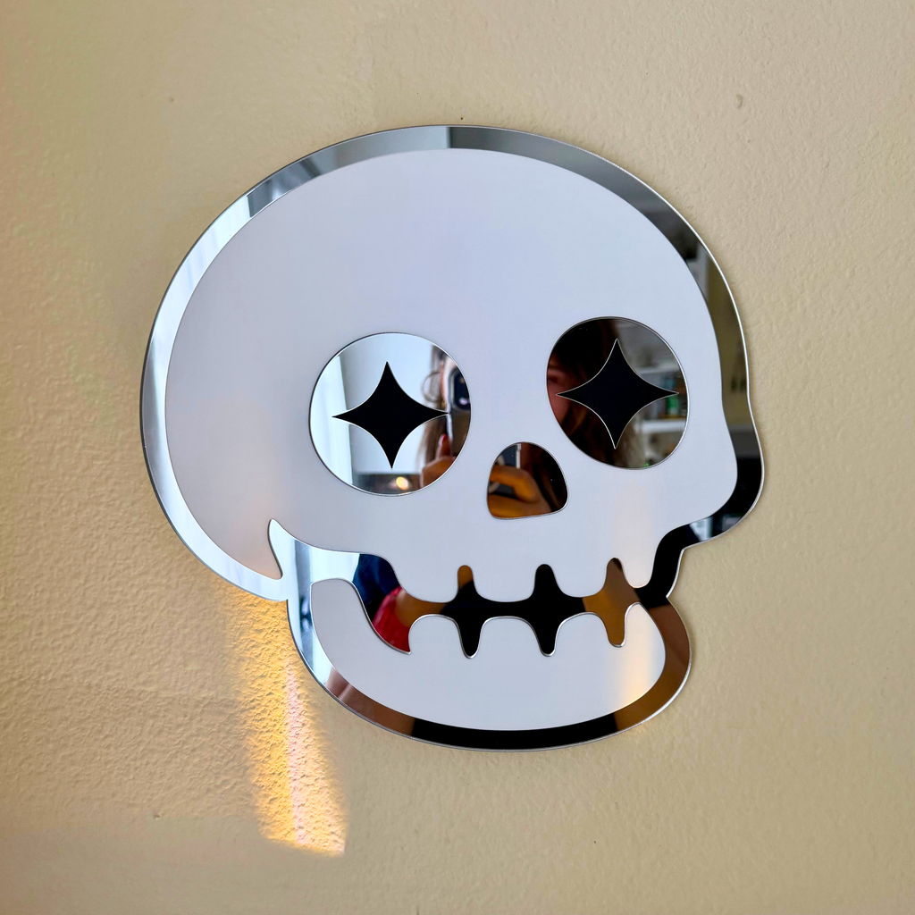 Star Eyed Skull -White & Mirror (11.5 x 11.5")