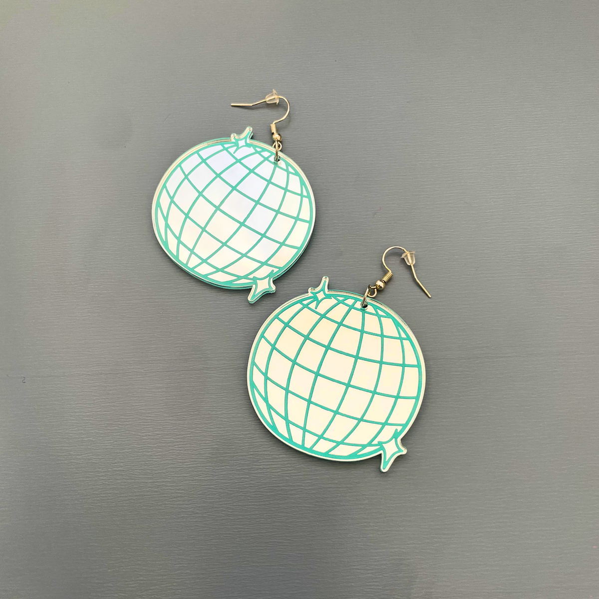 Disco Fever Mirror Acrylic Earrings | Silver & Teal