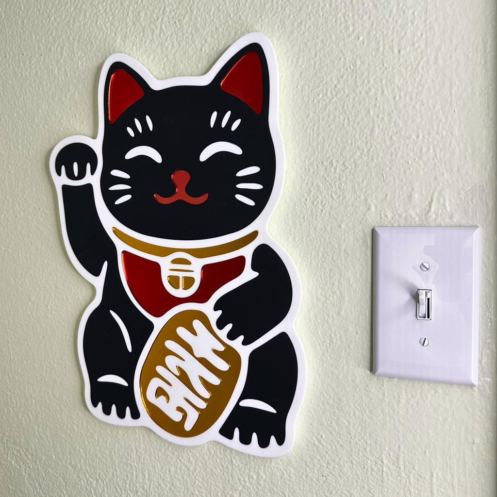 Black Lucky Cat Hero Mirror (11.5 x 15.3 in)