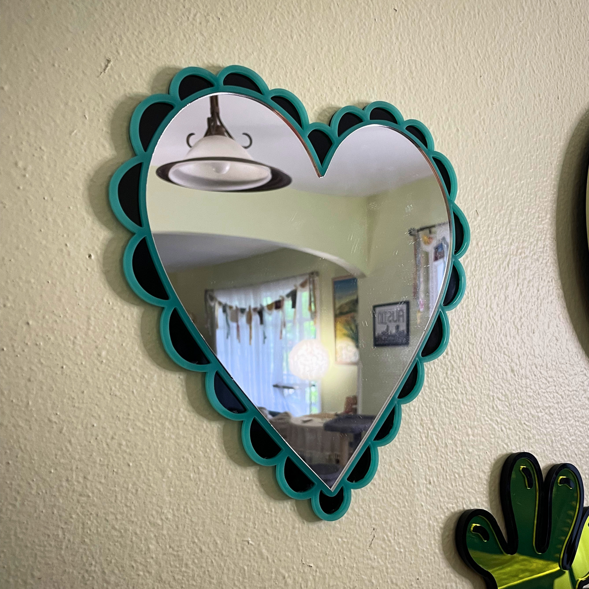 Teal Coquette Heart Mirror
