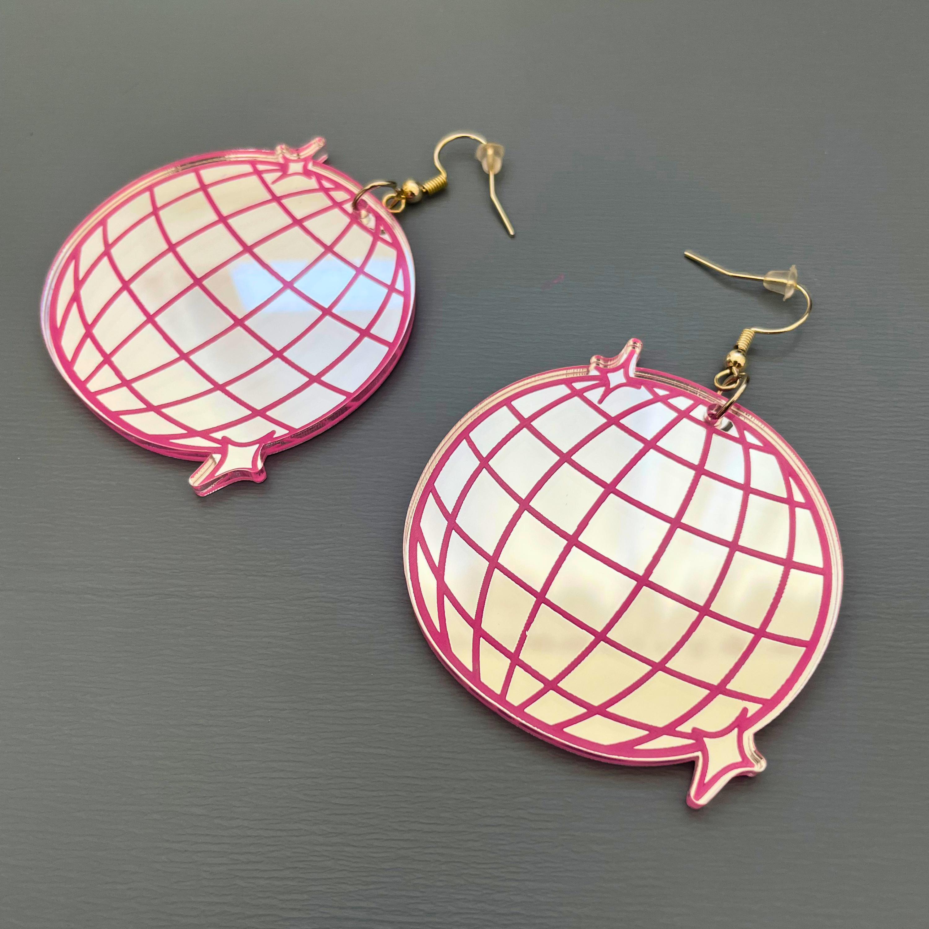 Disco Fever Mirror Acrylic Earrings | Silver & Pink