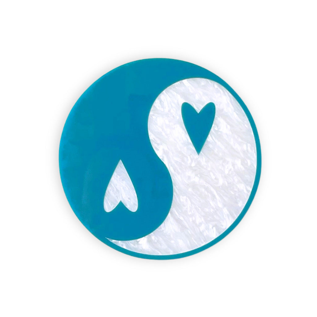 YingYang Wall Hanging - Teal & Pearl White Acrylic Gallery Wall Art Decor - by MirrorPop. Handmade acrylic art.