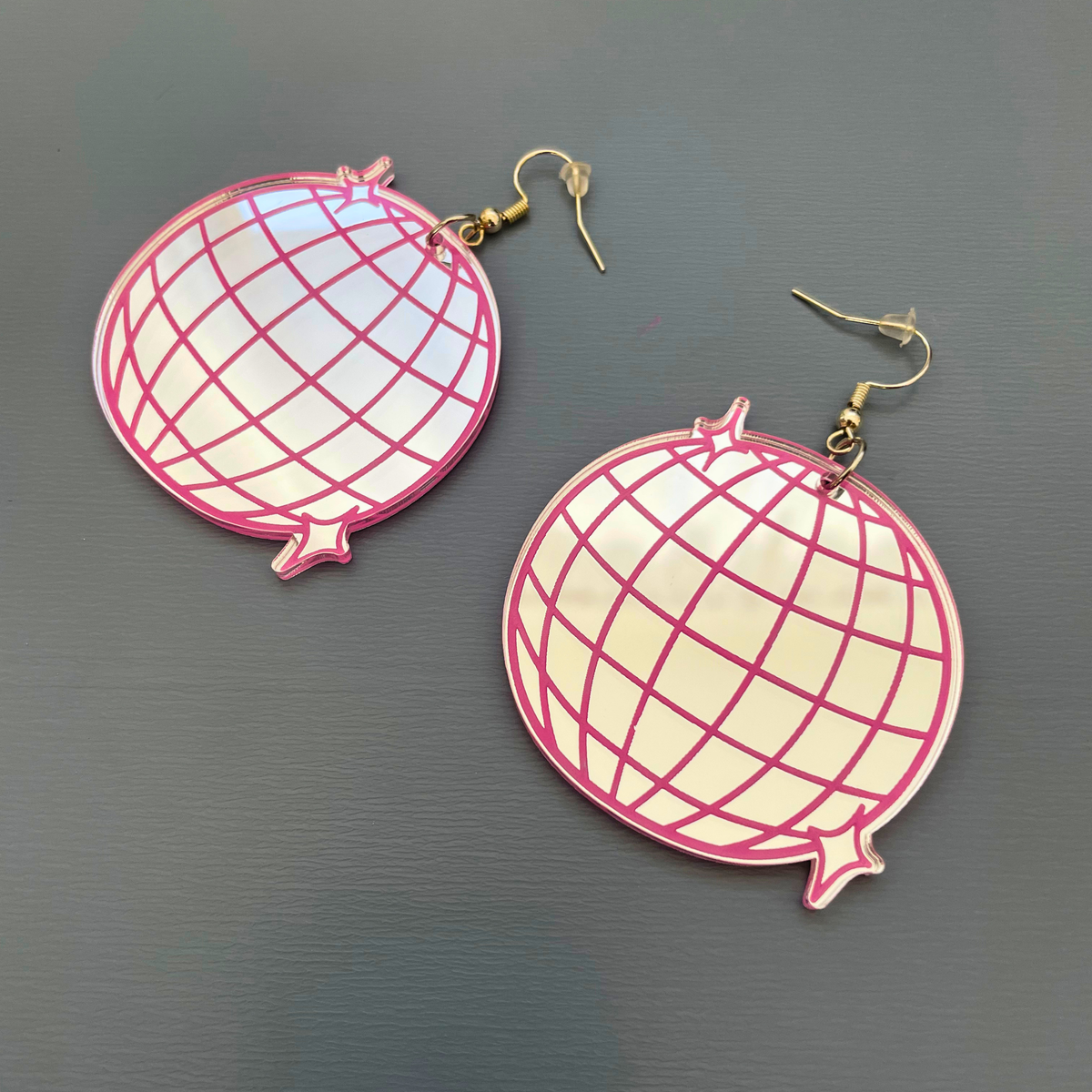 Disco Fever Mirror Acrylic Earrings | Silver & Pink
