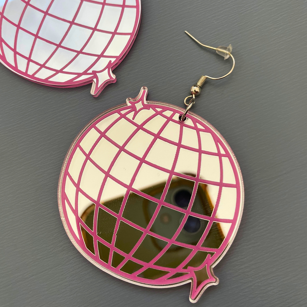 Disco Fever Mirror Acrylic Earrings | Silver & Pink