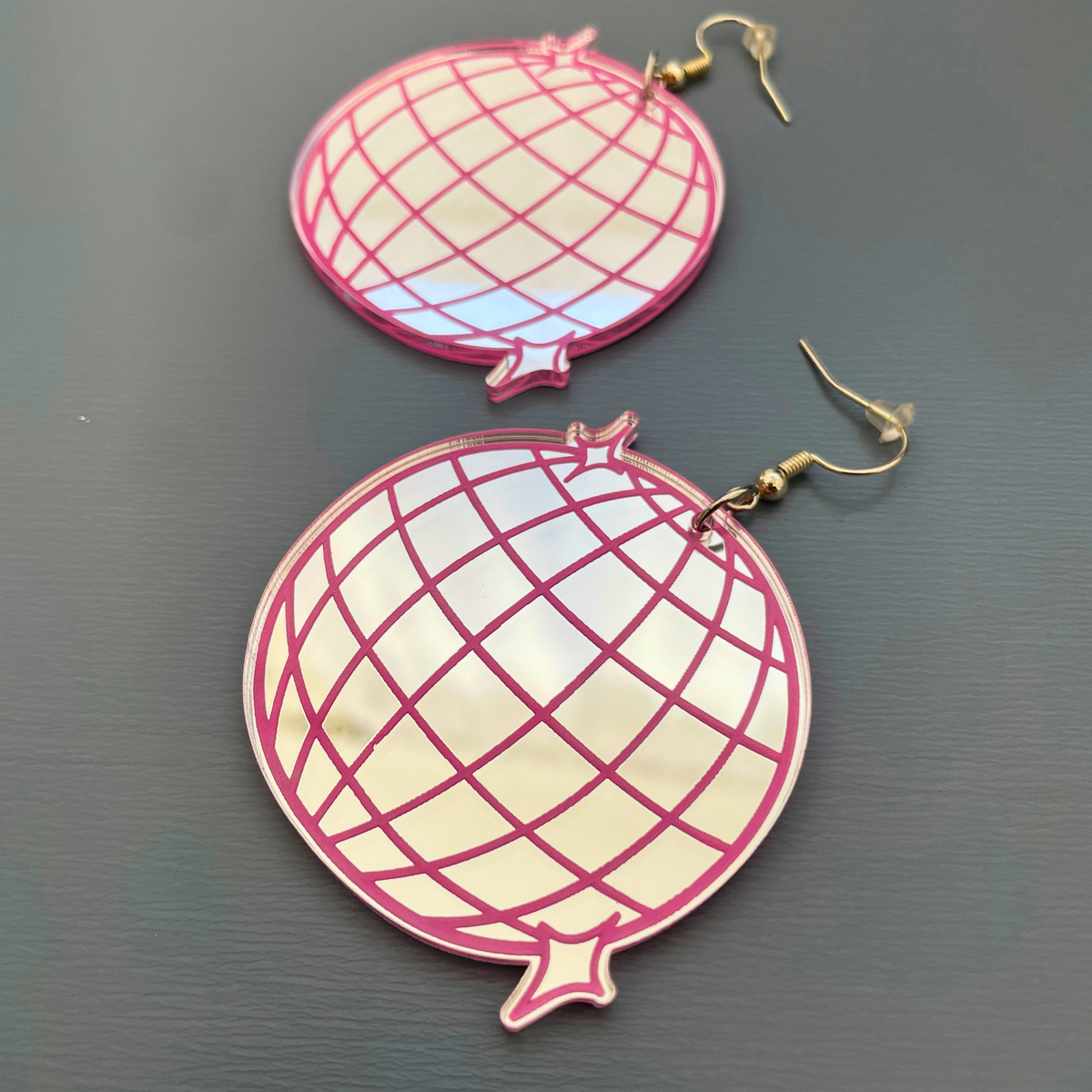 Disco Fever Mirror Acrylic Earrings | Silver & Pink