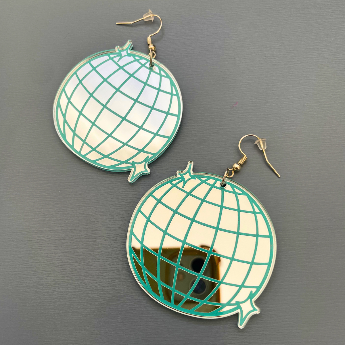 Disco Fever Mirror Acrylic Earrings | Silver & Teal