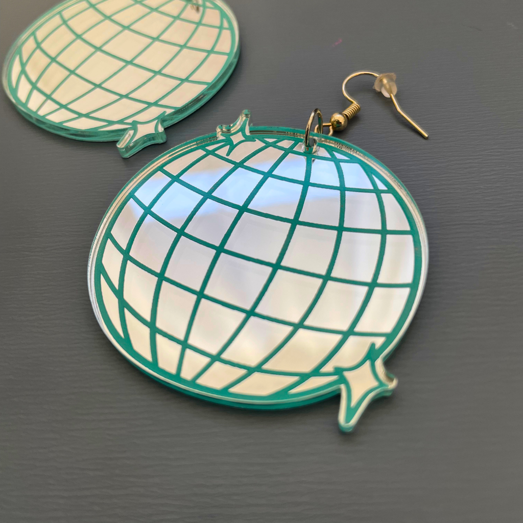 Disco Fever Mirror Acrylic Earrings | Silver & Teal
