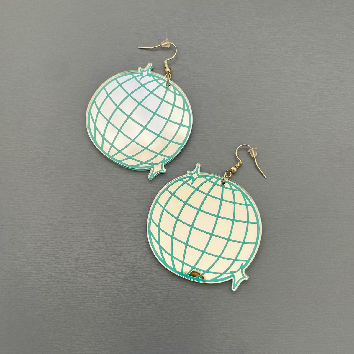 Disco Fever Mirror Acrylic Earrings | Silver & Teal