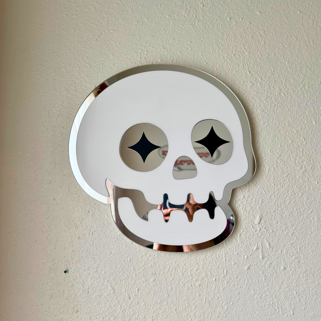 Star Eyed Skull -White & Mirror (11.5 x 11.5")