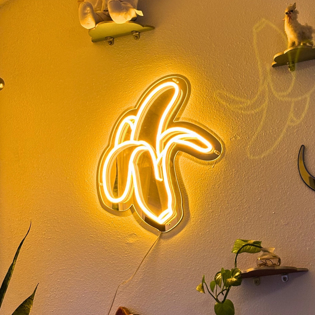 Banana Glow LED Neon Mirror - by MirrorPop. Handmade acrylic art.