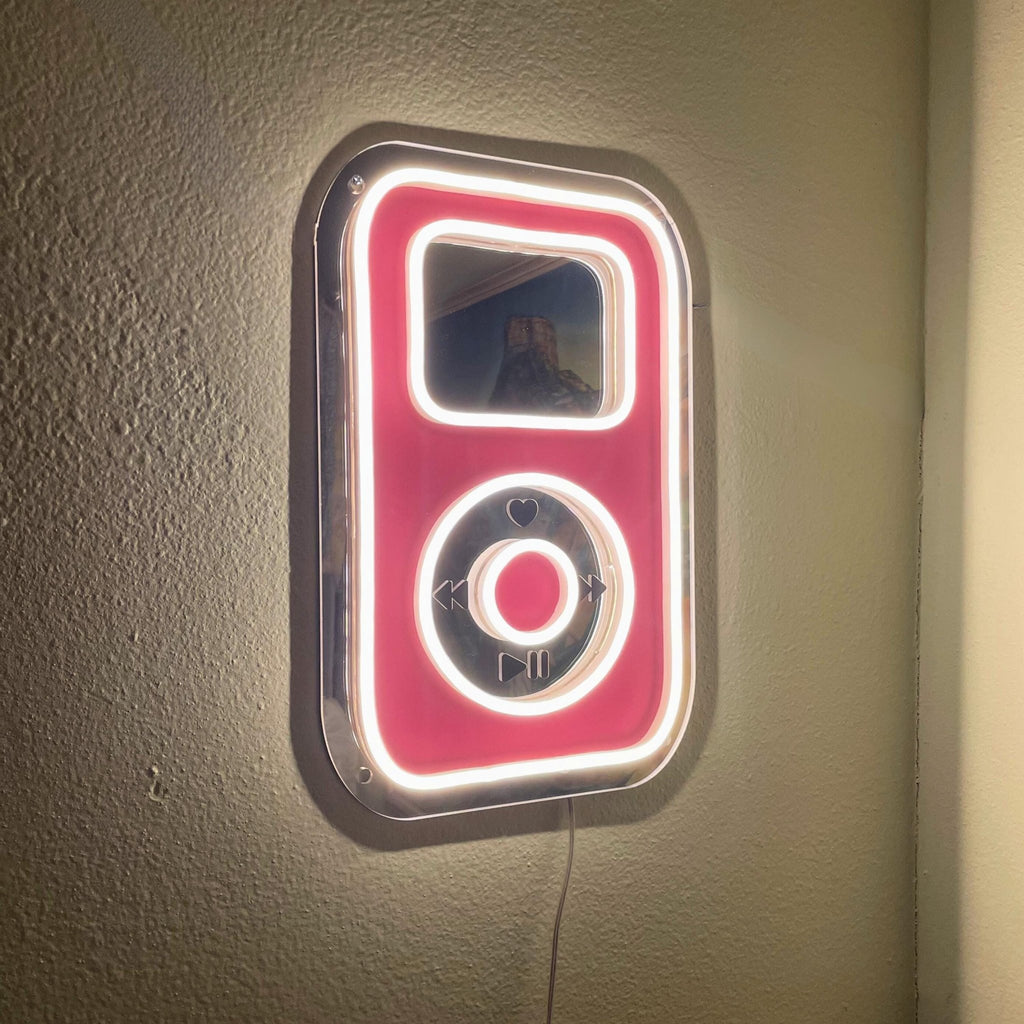 BubbleBeat MP3 Player LED Neon Mirror - by MirrorPop. Handmade acrylic art.
