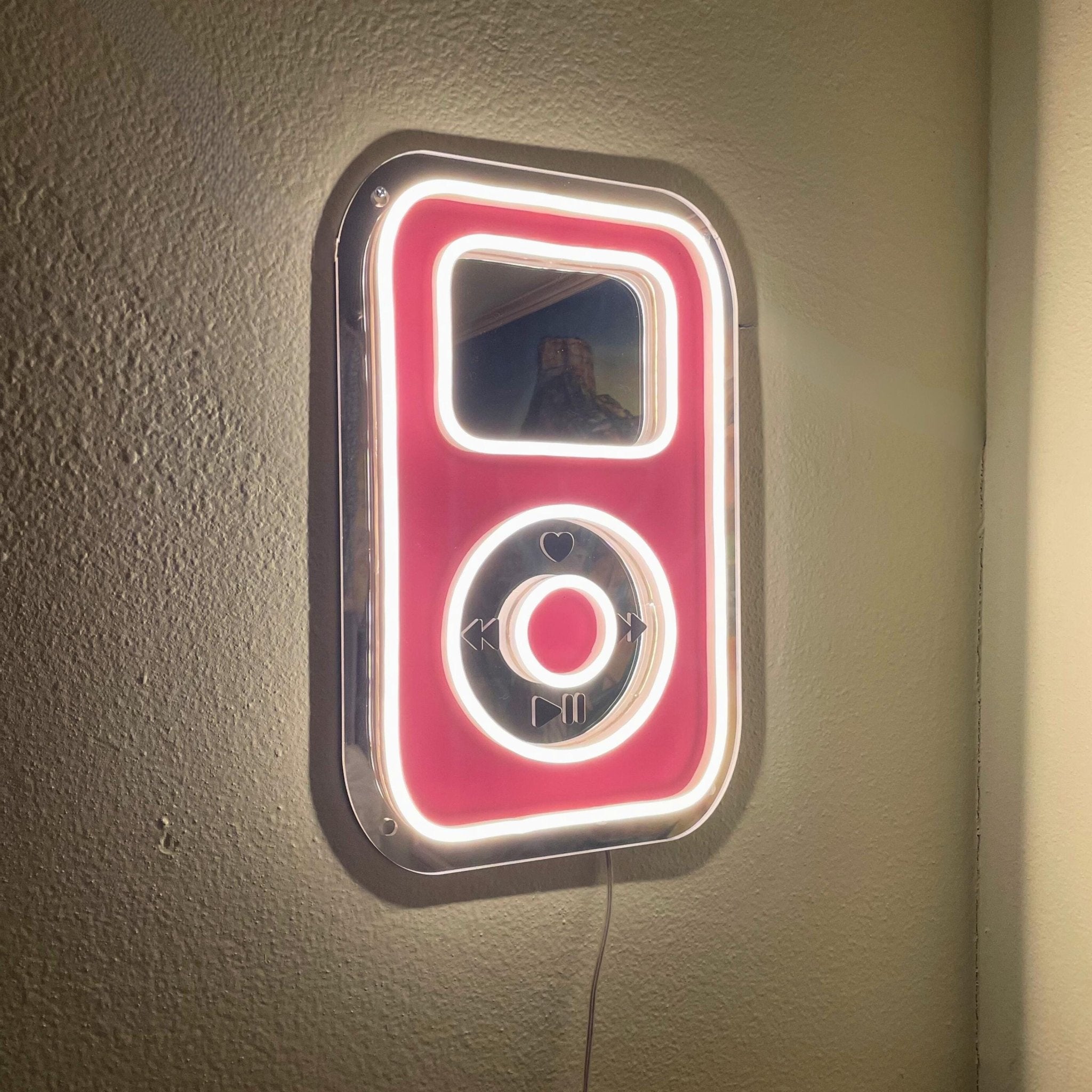 BubbleBeat MP3 Player LED Neon Mirror - by MirrorPop. Handmade acrylic art.
