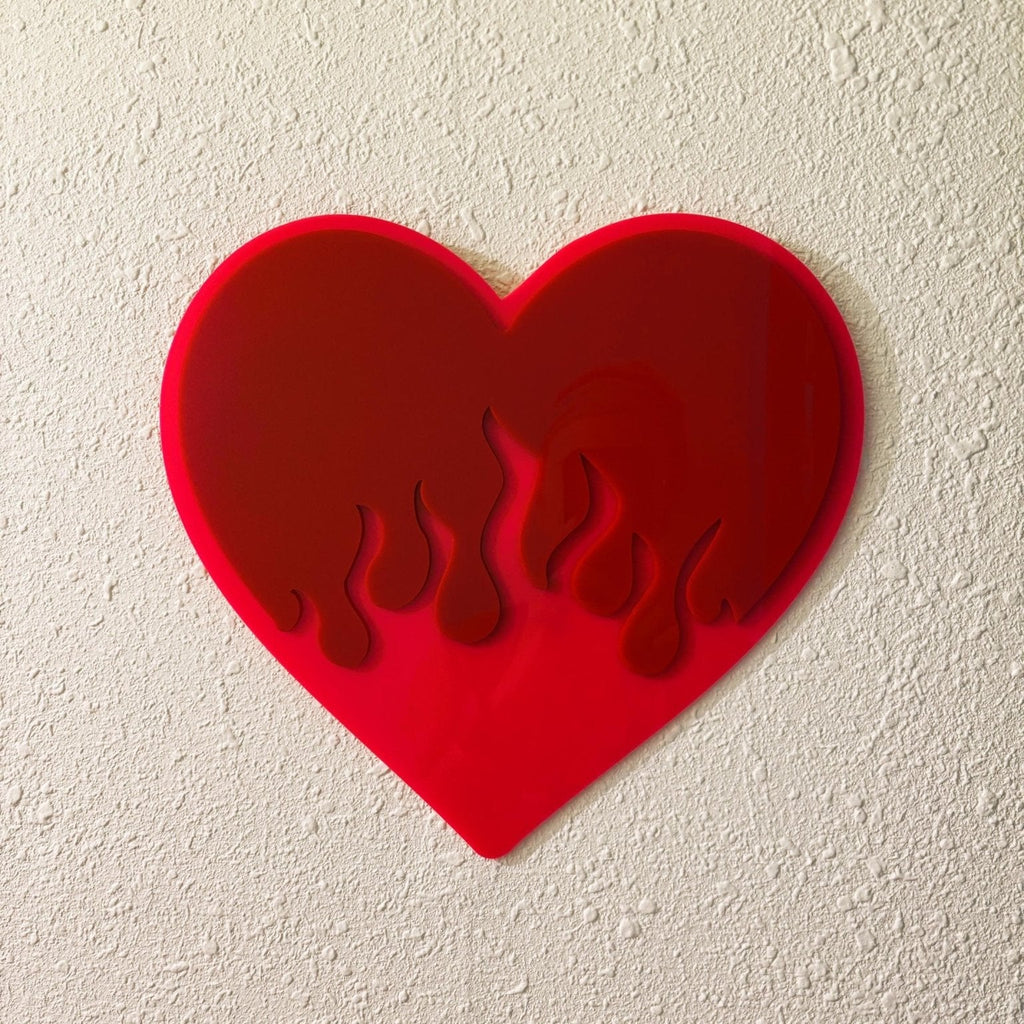 BurningLove Mirror - Heart Flame Acrylic Mirror, Funky Pop Art Wall Decor, Handmade - by MirrorPop. Handmade acrylic art.