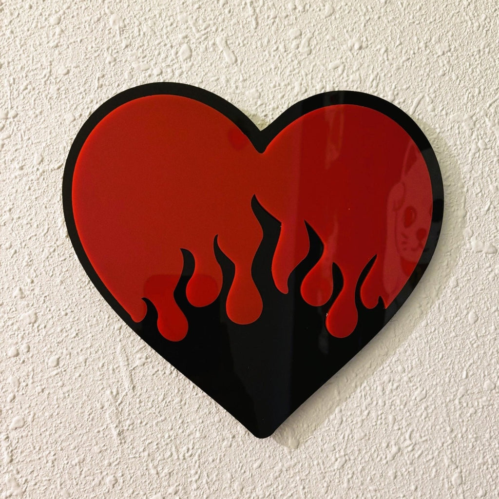 BurningLove Mirror - Heart Flame Acrylic Mirror, Funky Pop Art Wall Decor, Handmade - by MirrorPop. Handmade acrylic art.