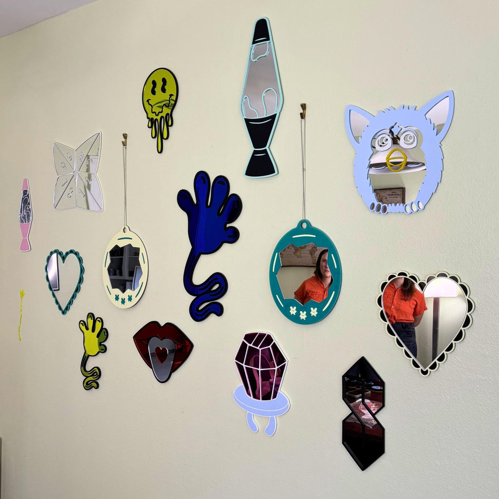 Coquette Heart Mirror: Teal or Yellow Pastel - by MirrorPop. Handmade acrylic art.