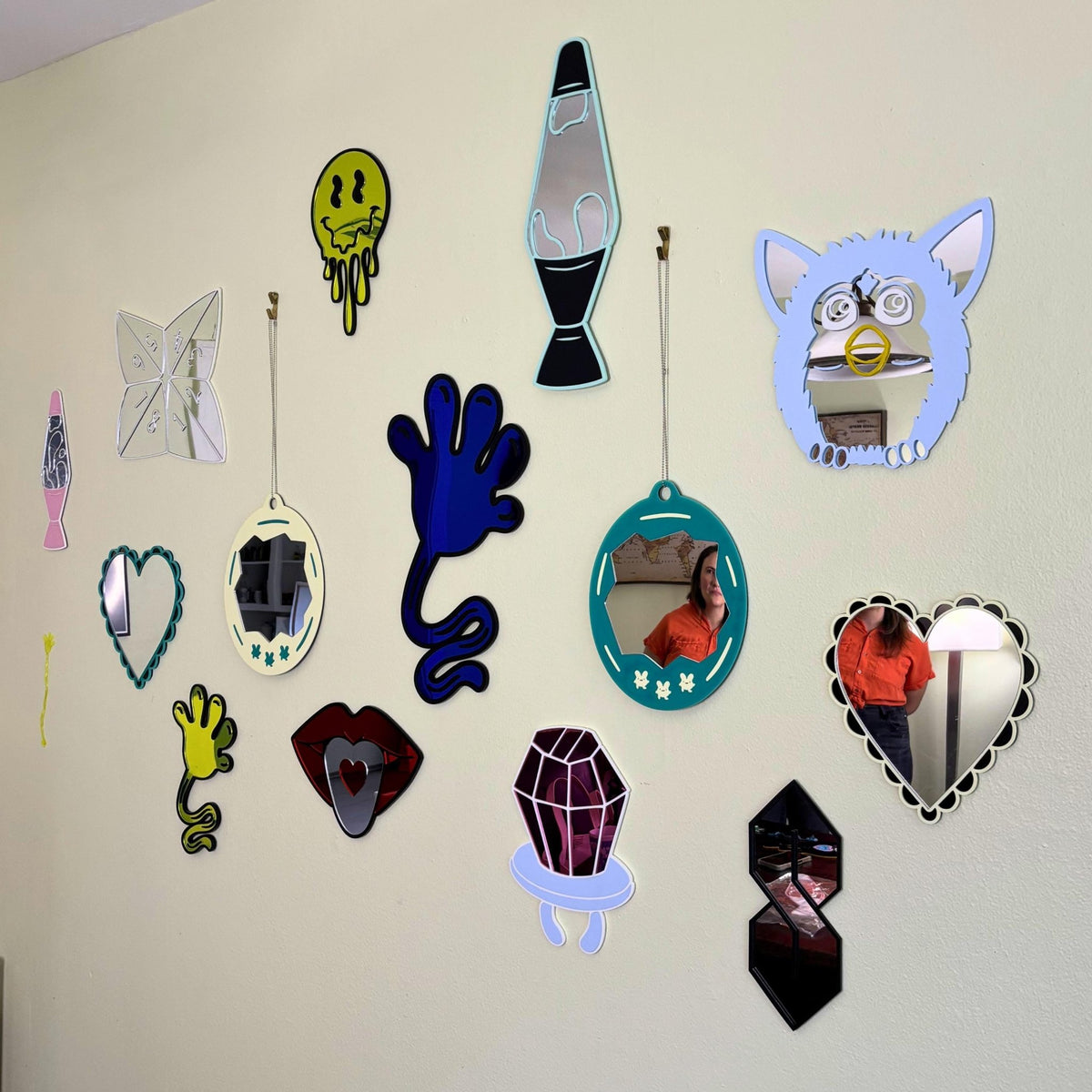 Coquette Heart Mirror: Teal or Yellow Pastel - by MirrorPop. Handmade acrylic art.