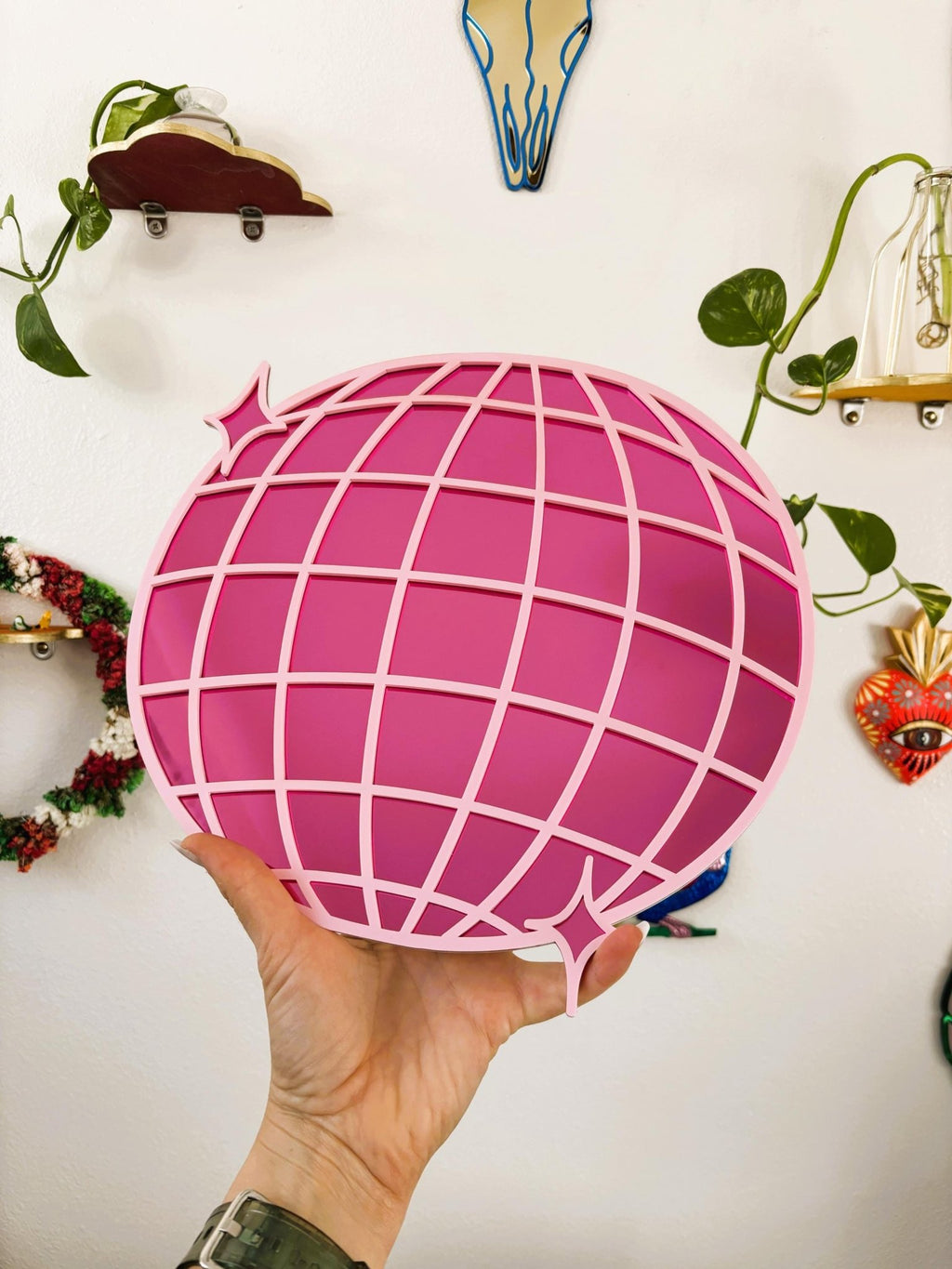 DiscoPop Mirror: Mirrorball Disco Ball Blue Pink Acrylic Wall Hanging - by MirrorPop. Handmade acrylic art.