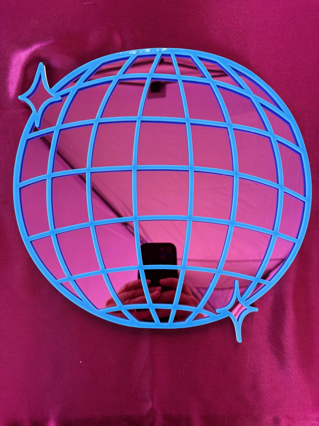 DiscoPop Mirror: Mirrorball Disco Ball Blue Pink Acrylic Wall Hanging - by MirrorPop. Handmade acrylic art.