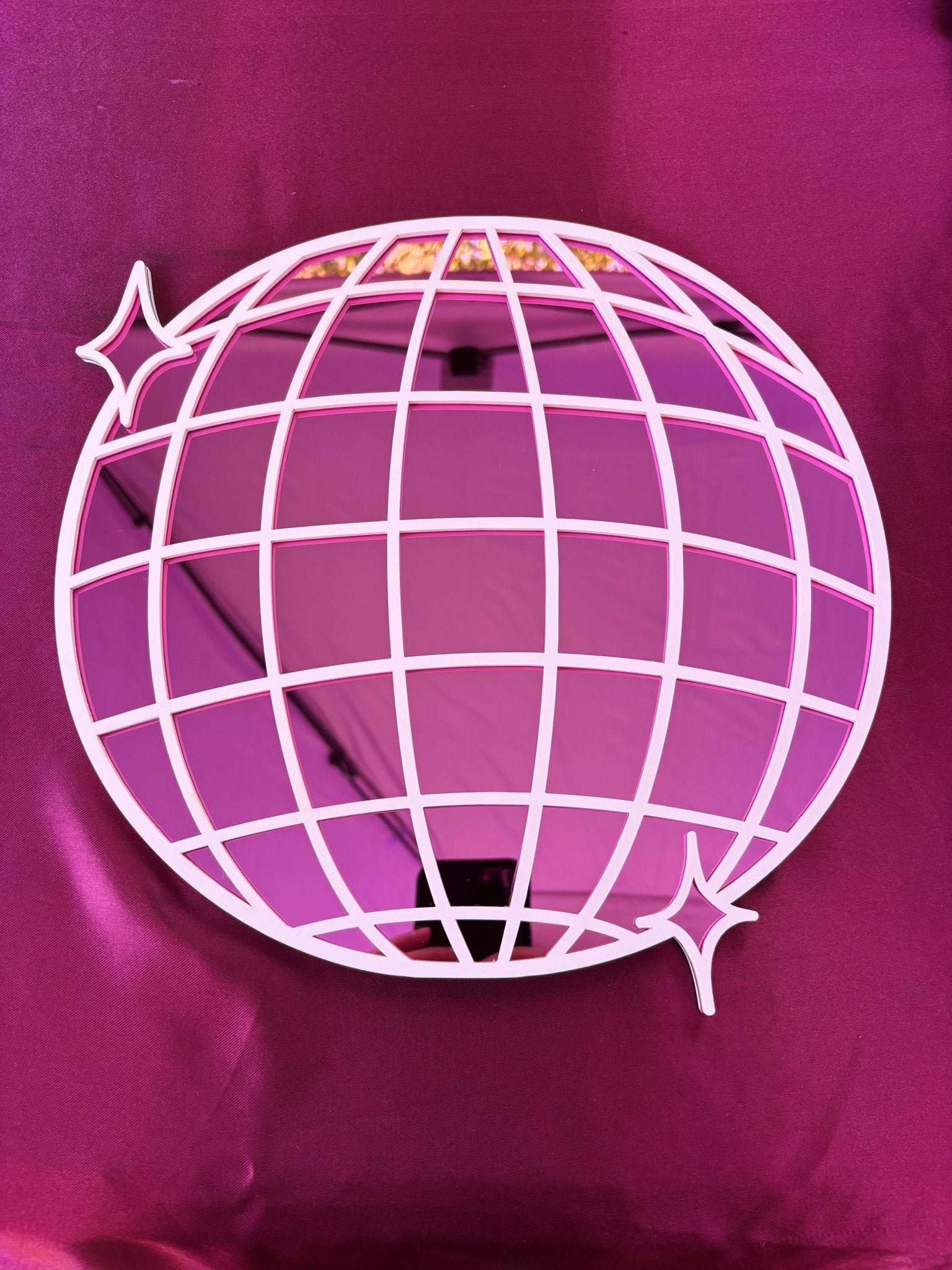 DiscoPop Mirror: Mirrorball Disco Ball Blue Pink Acrylic Wall Hanging - by MirrorPop. Handmade acrylic art.