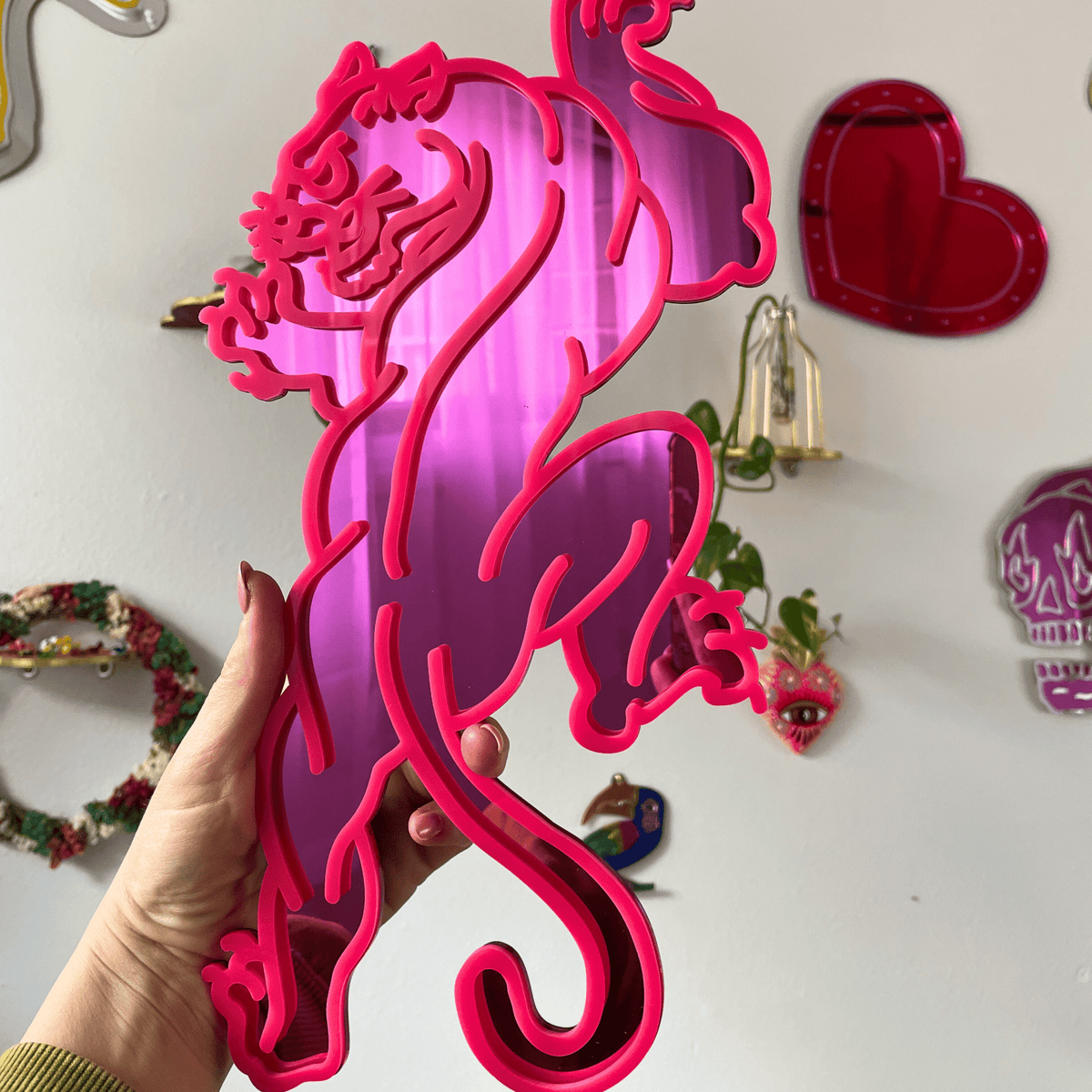 ElectricPanther - Tattoo - inspired Tiger Mirror, Bold Statement Art Wall Hanging Decor - by MirrorPop. Handmade acrylic art.
