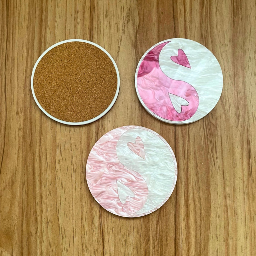 Heart Yin-Yang Coaster - by MirrorPop. Handmade acrylic art.