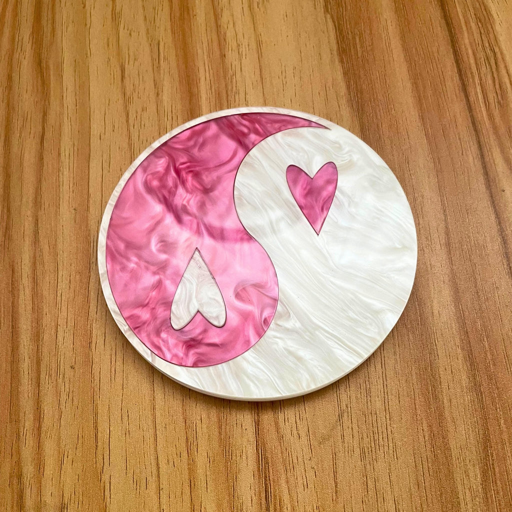 Heart Yin-Yang Coaster - by MirrorPop. Handmade acrylic art.