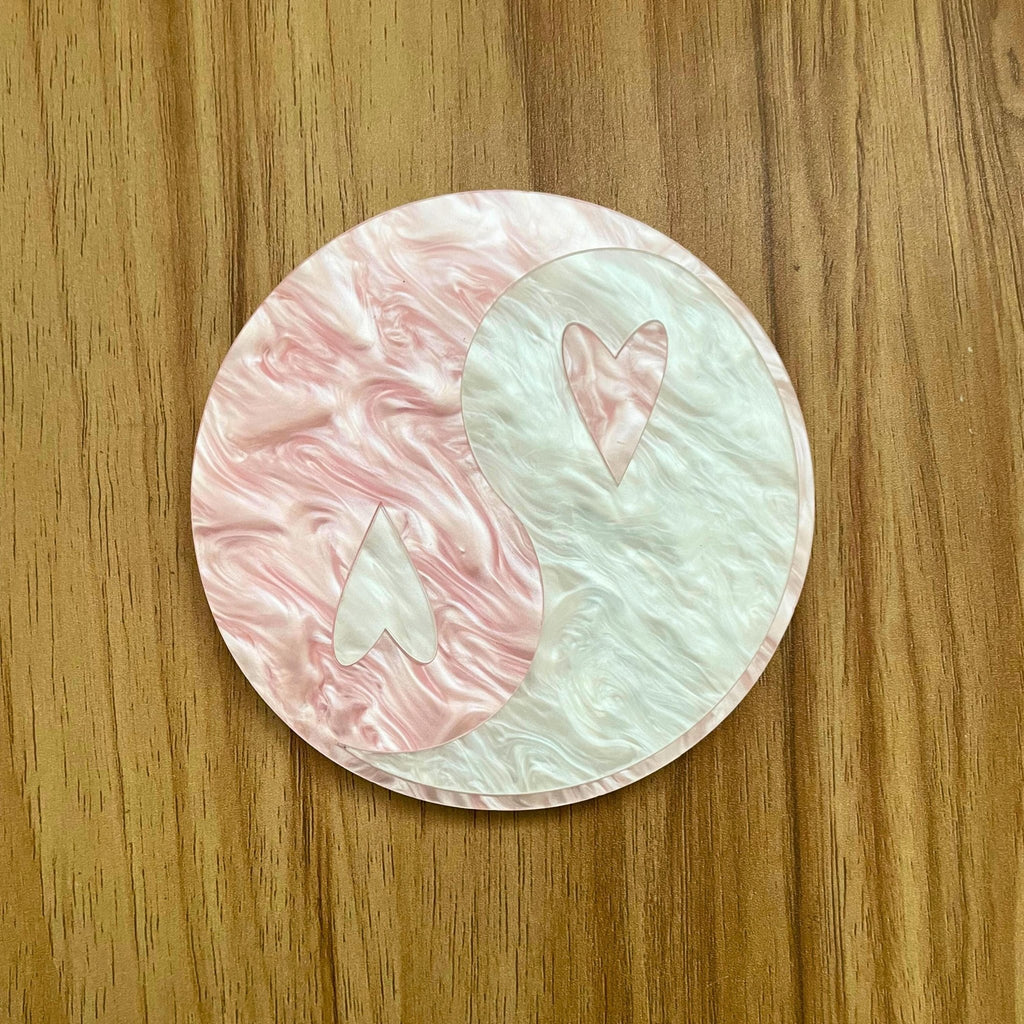Heart Yin-Yang Coaster - by MirrorPop. Handmade acrylic art.