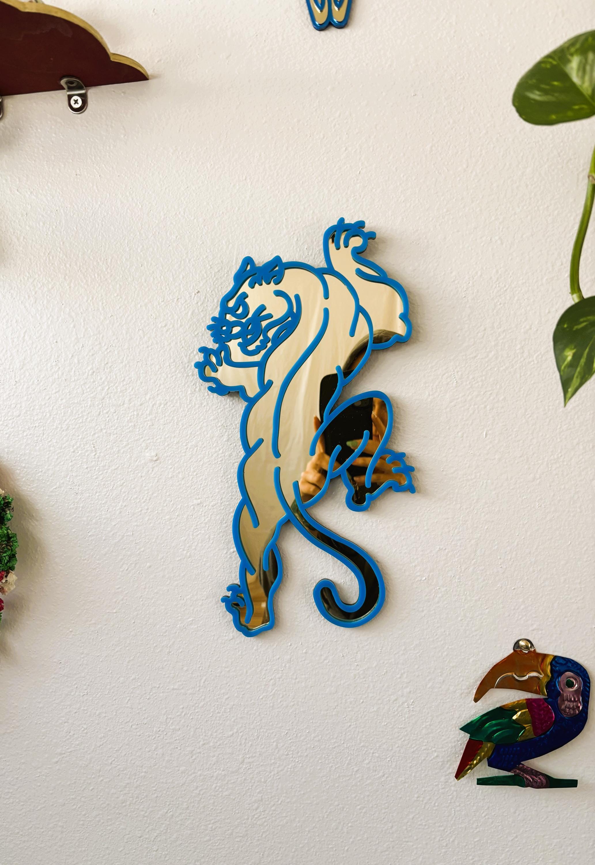 Blue & Gold Electric Panther Mirror