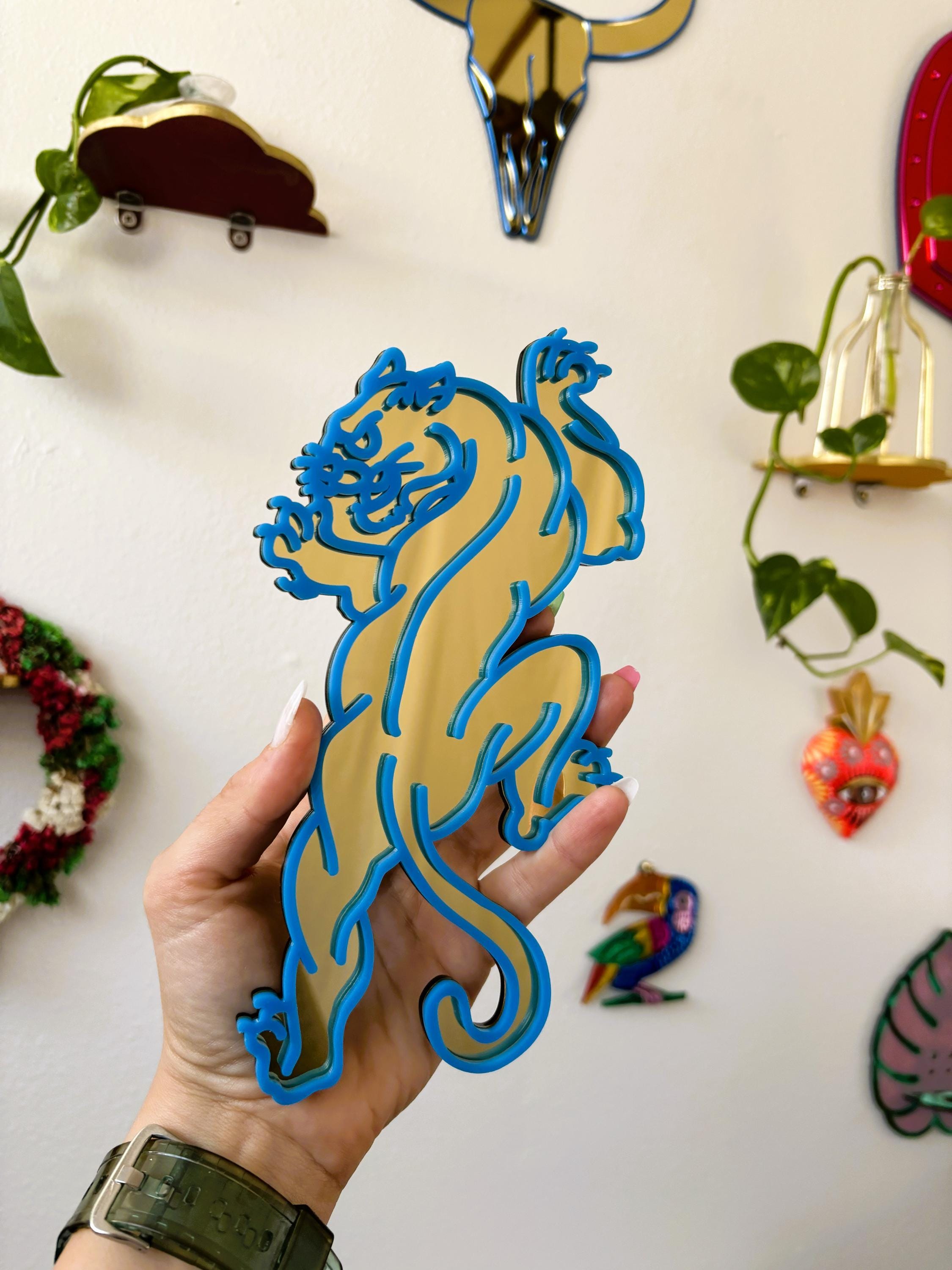Blue & Gold Electric Panther Mirror