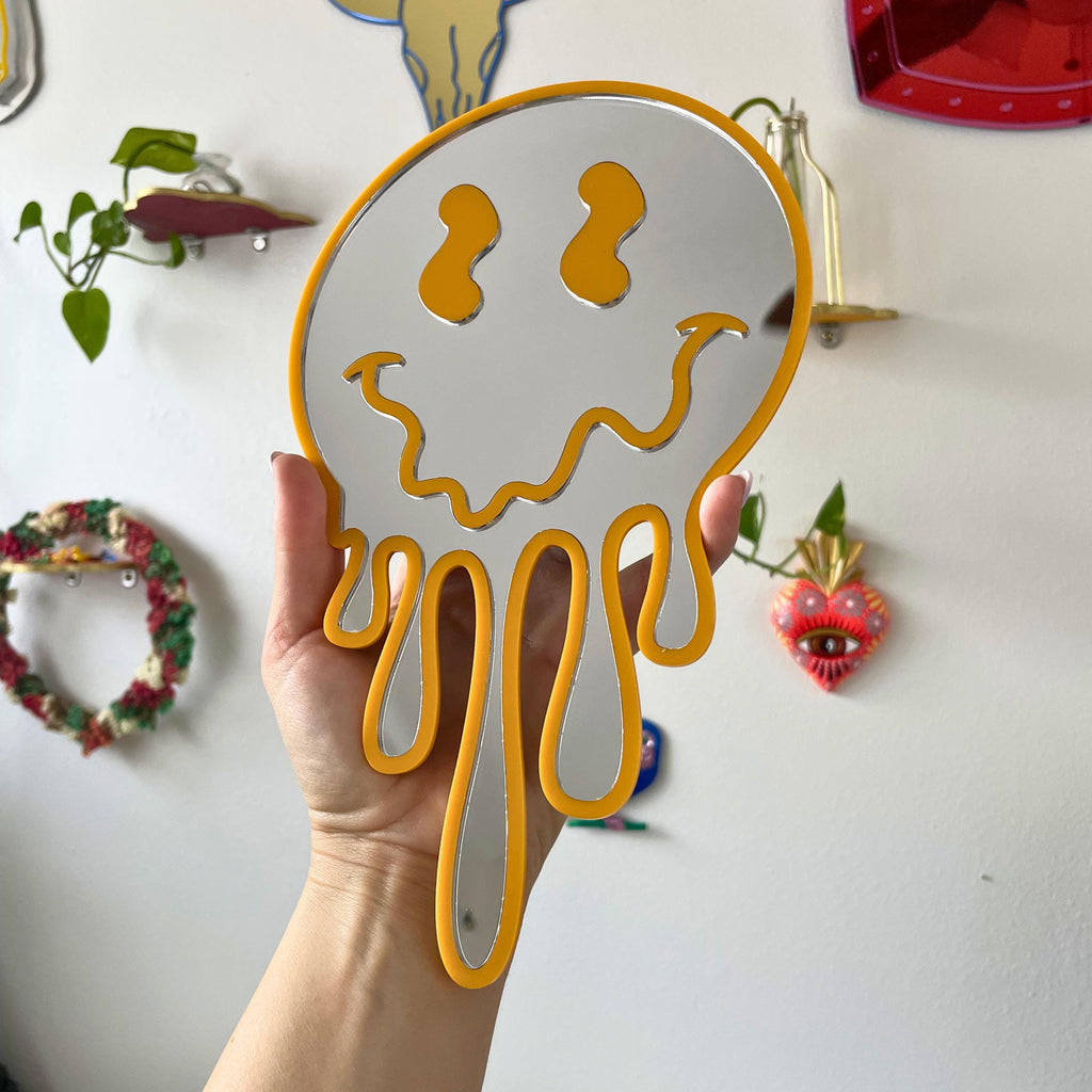 Silver Drip Smiley Mirror