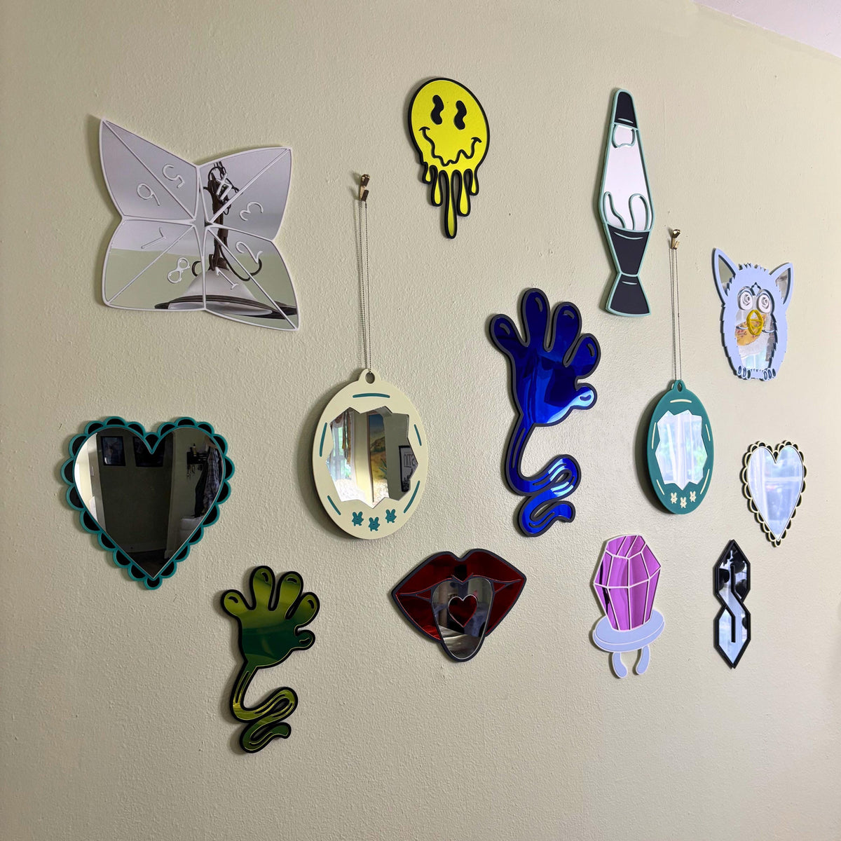 Teal Coquette Heart Mirror