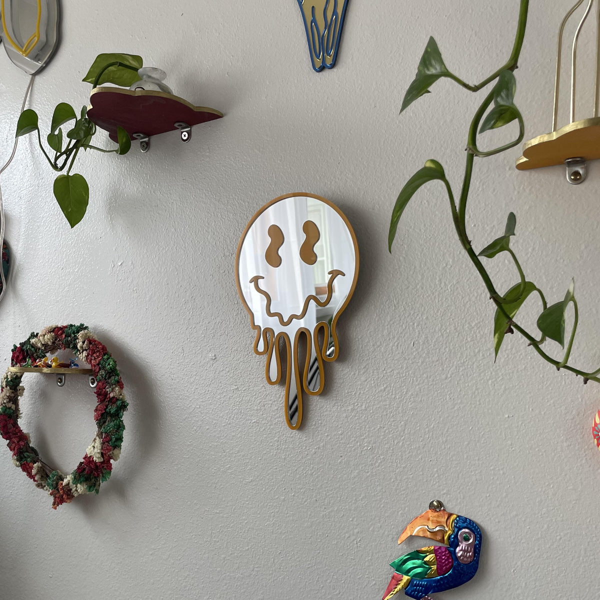 Silver Drip Smiley Mirror