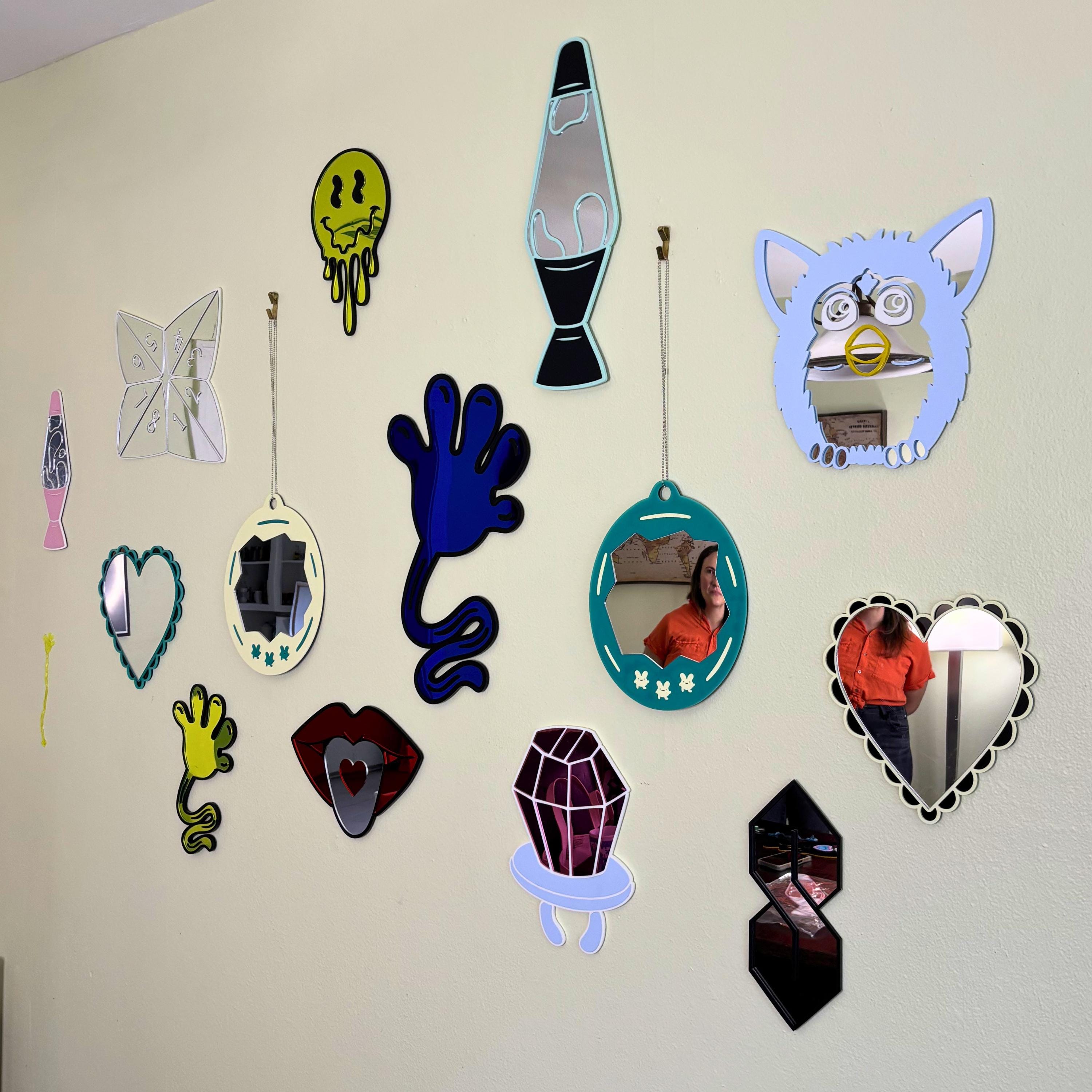 Teal Coquette Heart Mirror