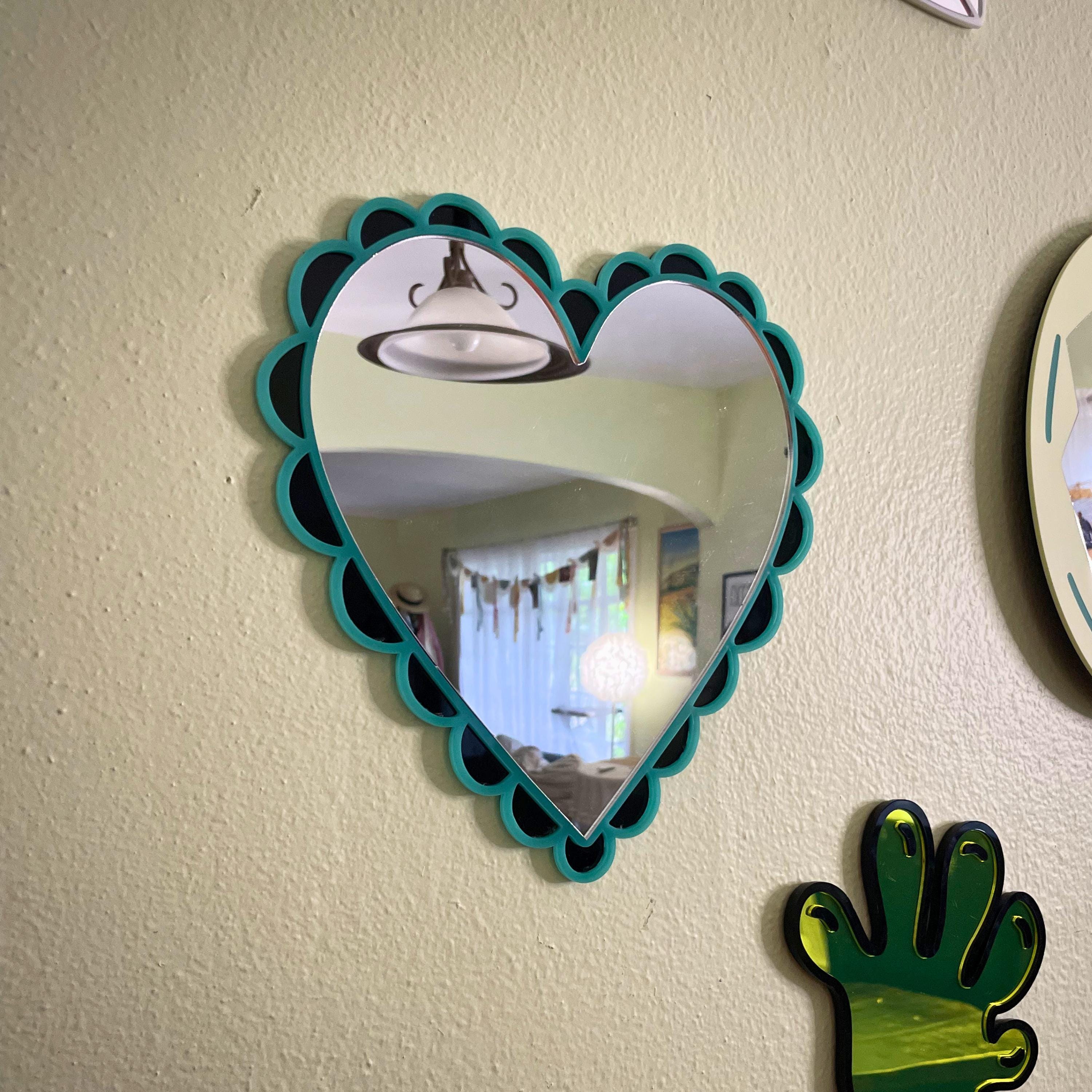 Teal Coquette Heart Mirror