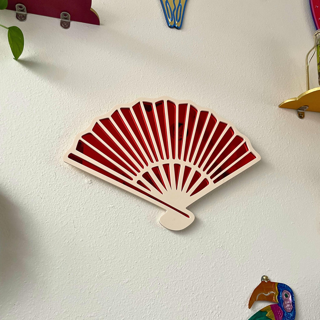 Japanese Fan Statement Wall Hanging Mirror, Japanese Art Inspired (13.3 x 9 in)
