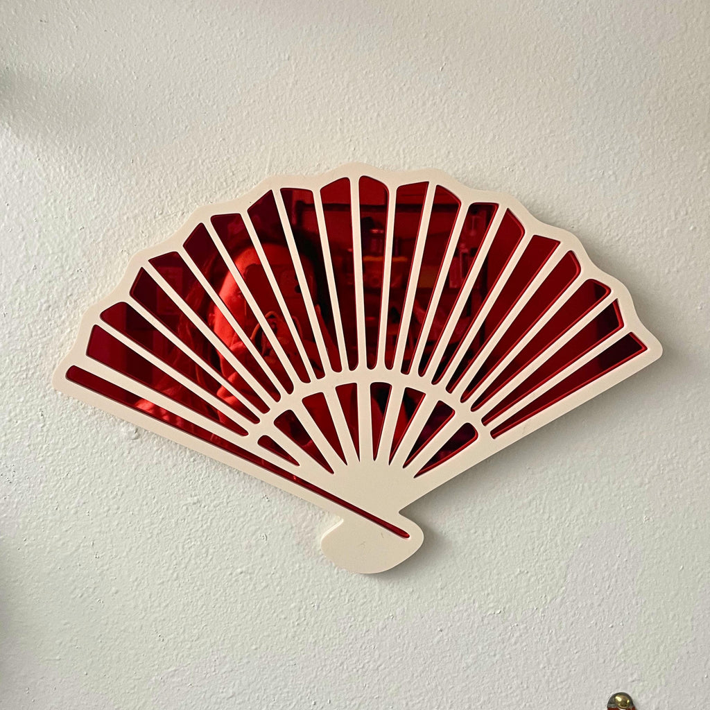 Japanese Fan Statement Wall Hanging Mirror, Japanese Art Inspired (13.3 x 9 in)