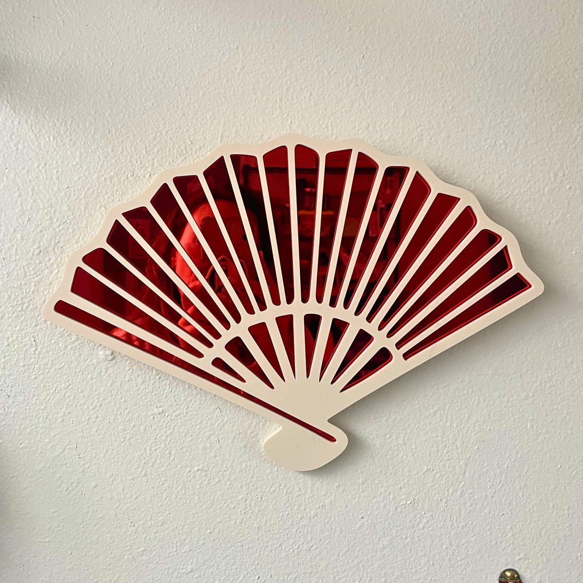 Japanese Fan Statement Wall Hanging Mirror, Japanese Art Inspired (13.3 x 9 in)