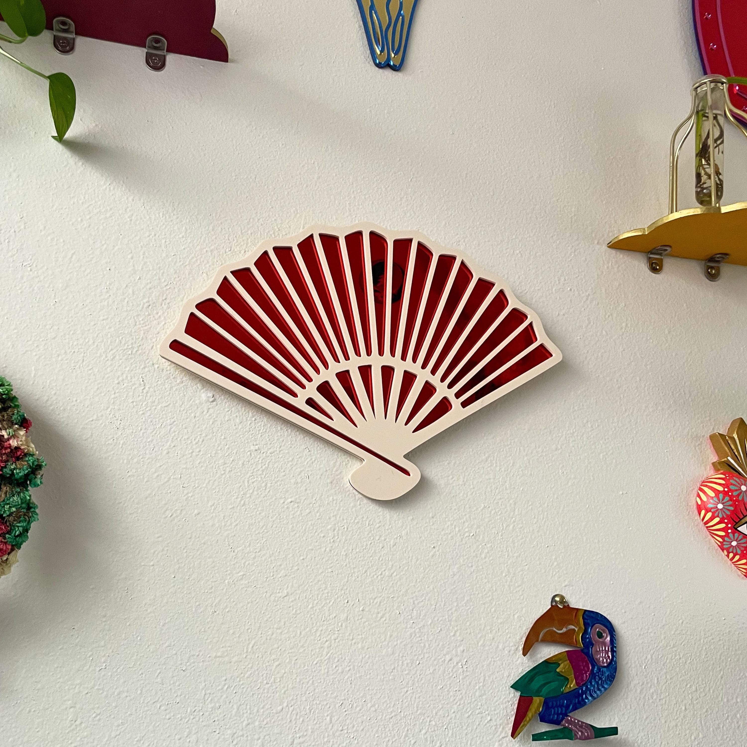 Japanese Fan Statement Wall Hanging Mirror, Japanese Art Inspired (13.3 x 9 in)