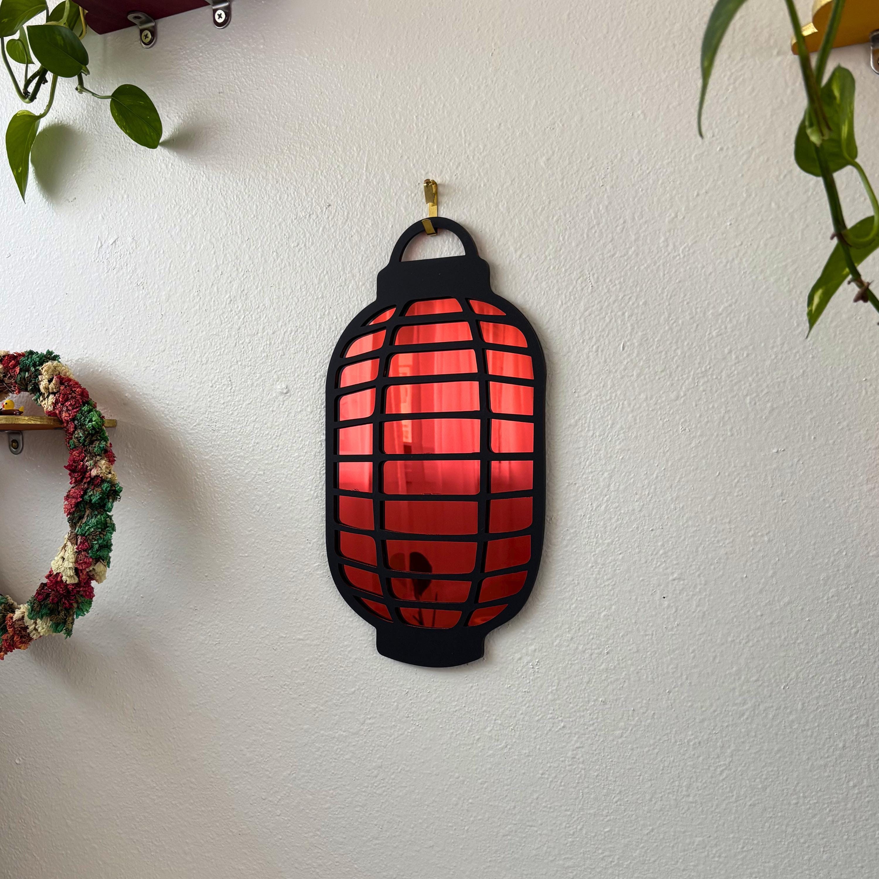 Red Lantern Statement Wall Hanging Mirror (6.7 x 12.3 in)