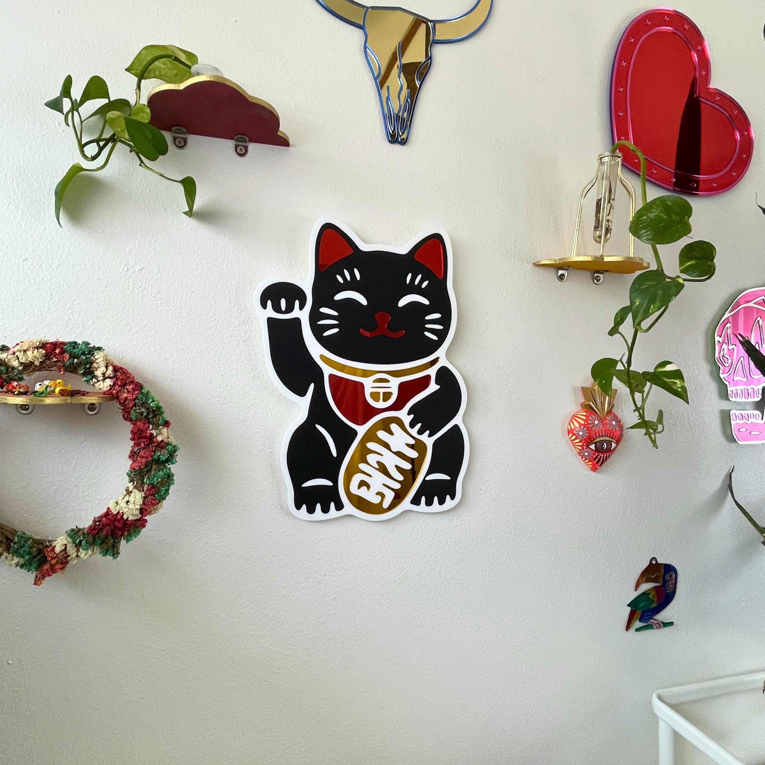 Black Lucky Cat Hero Mirror (11.5 x 15.3 in)