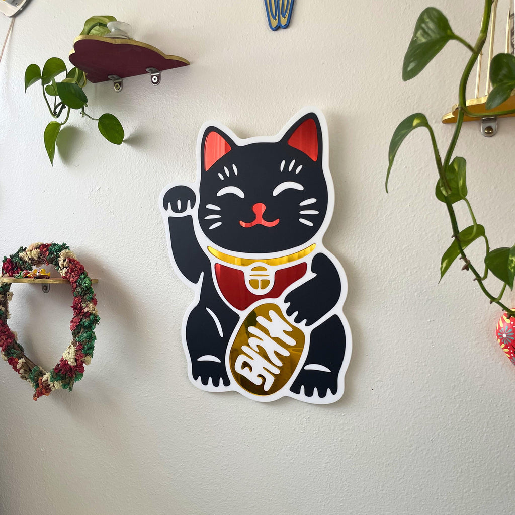 Black Lucky Cat Hero Mirror (11.5 x 15.3 in)