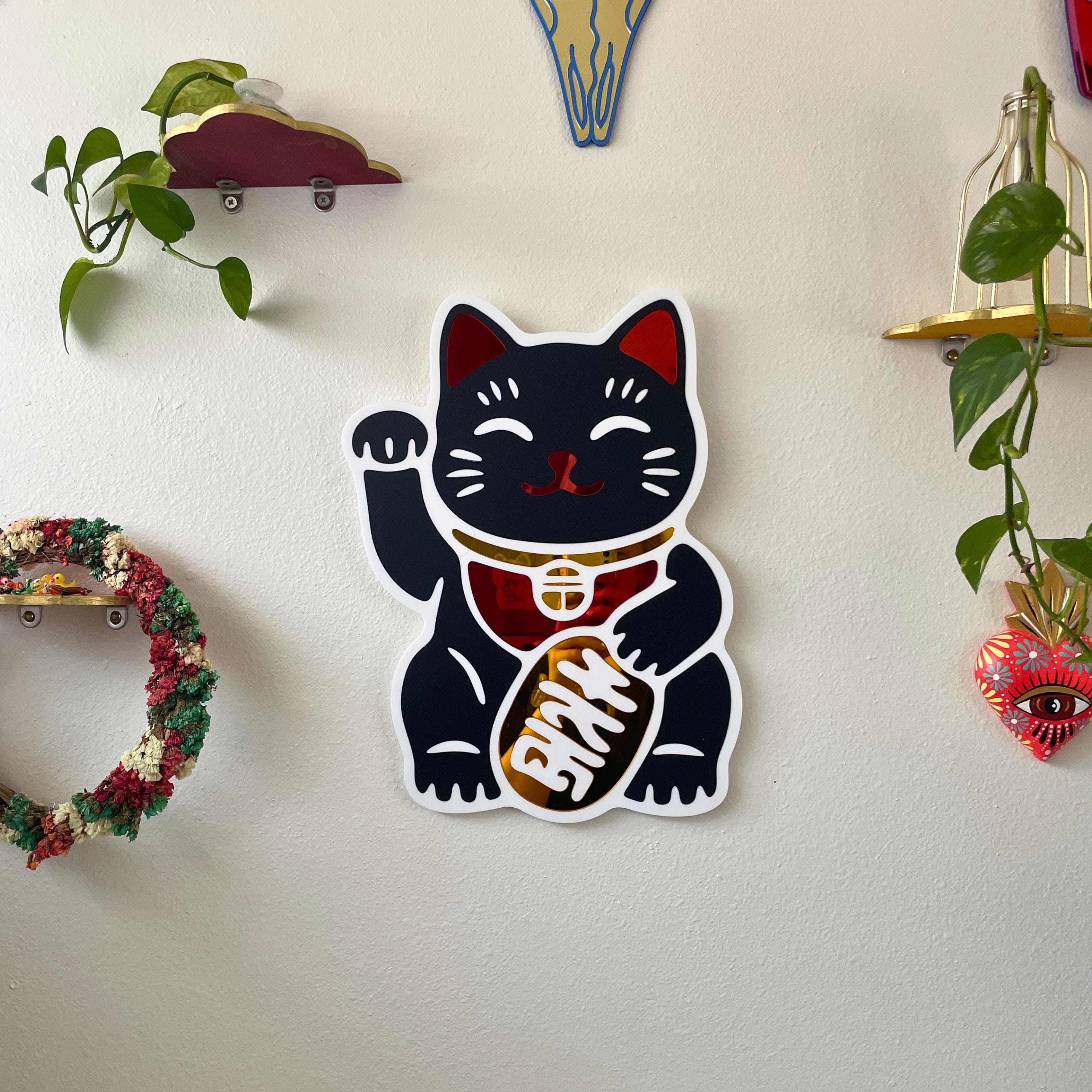 Black Lucky Cat Hero Mirror (11.5 x 15.3 in)