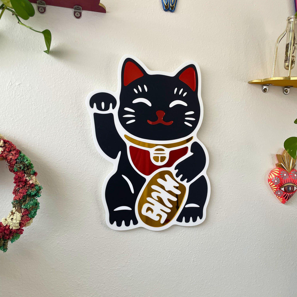 Black Lucky Cat Hero Mirror (11.5 x 15.3 in)