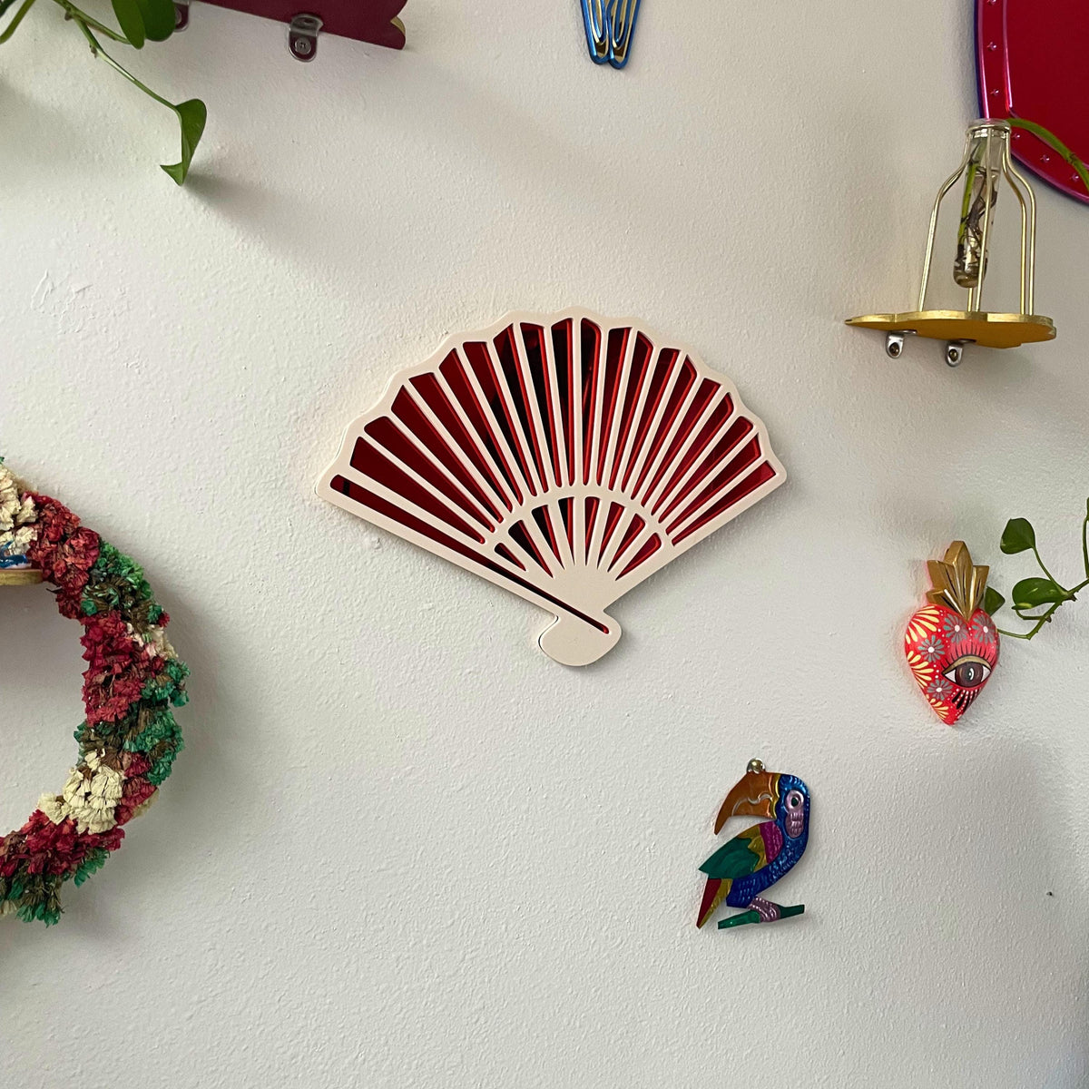 Japanese Fan Statement Wall Hanging Mirror, Japanese Art Inspired (13.3 x 9 in)