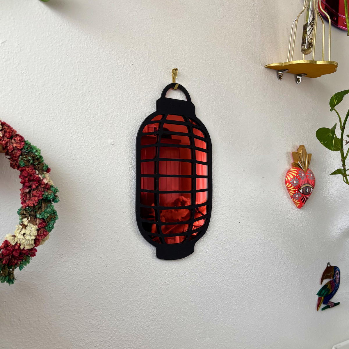 Red Lantern Statement Wall Hanging Mirror (6.7 x 12.3 in)