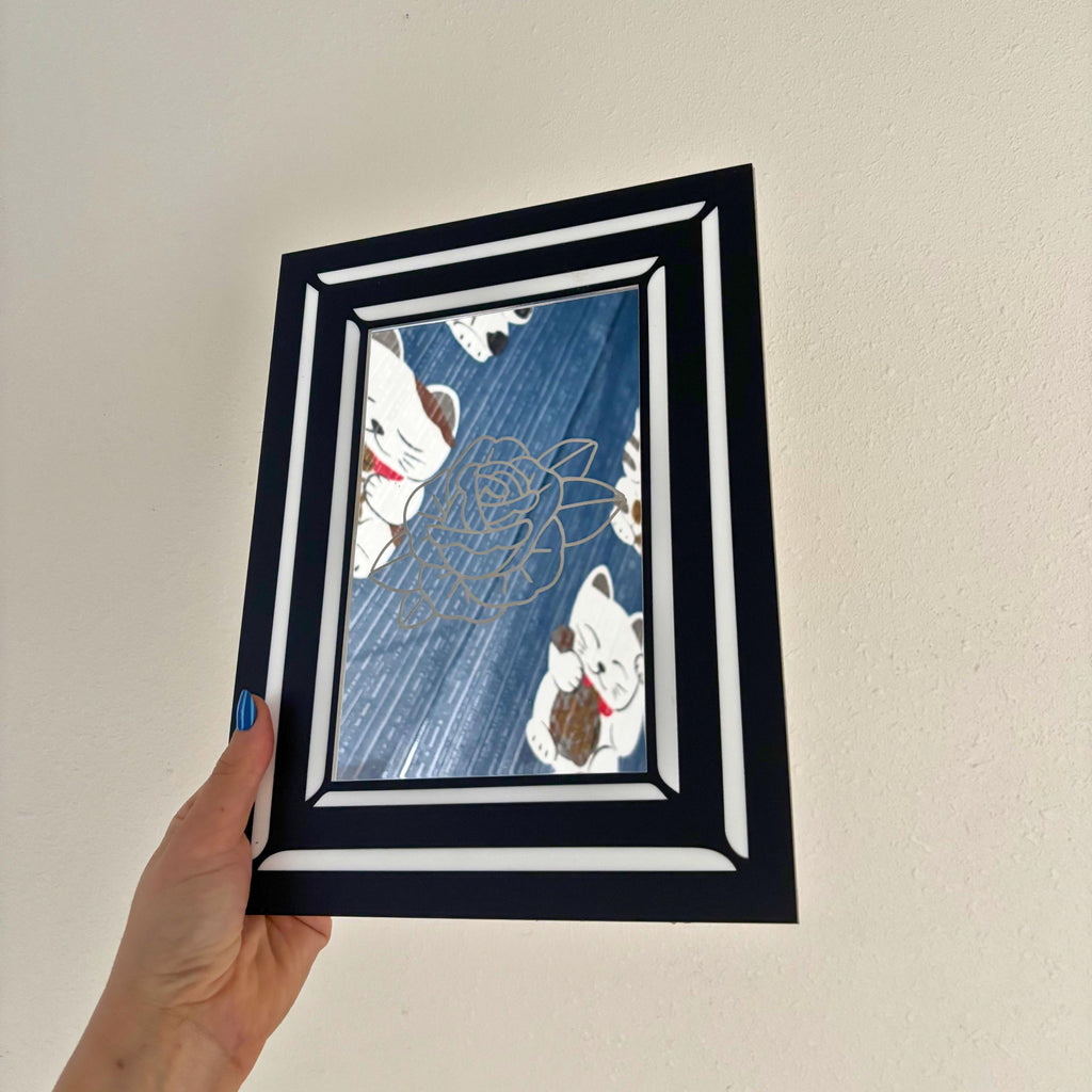 Engraved Traditional Tattoo Rose Mirror