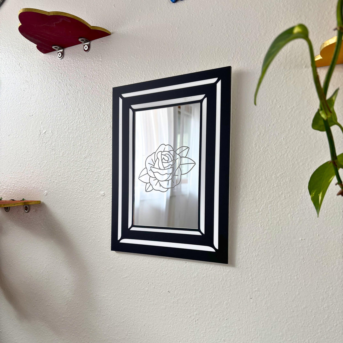 Engraved Traditional Tattoo Rose Mirror